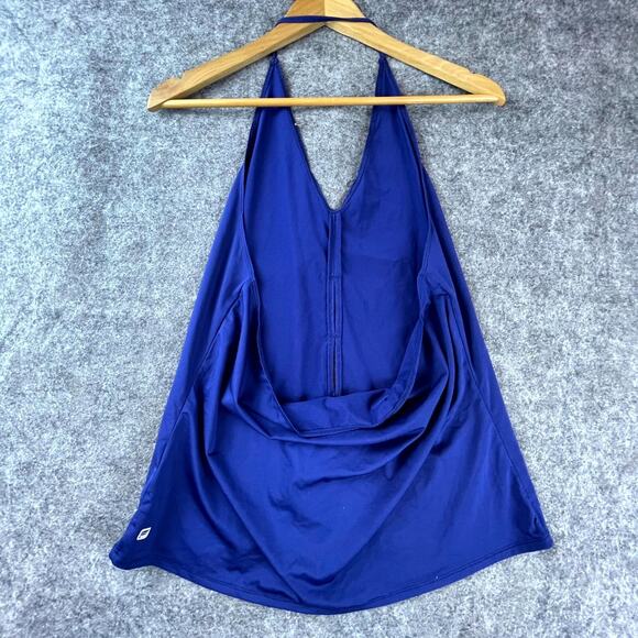 Fabletics Chiara Tank Top Womens Medium Blue Halter Keyhole Open Cowl Back - Picture 2 of 8